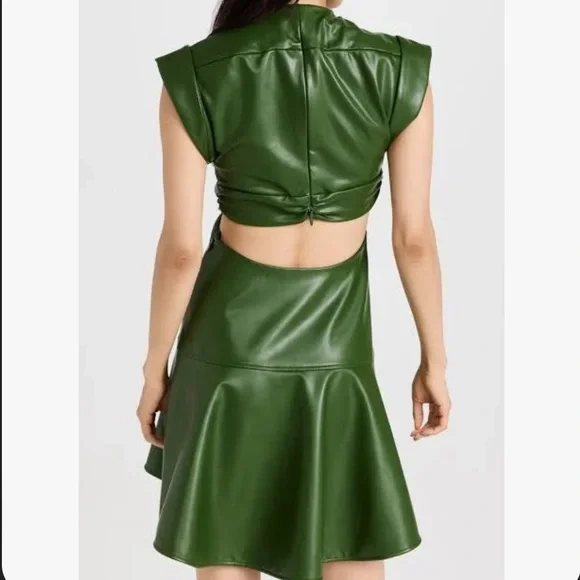 alc green leather dress Strapless Beaded Green Lace Short Prom Dresses, Green Lace Homecoming –  Shiny Party main image 0